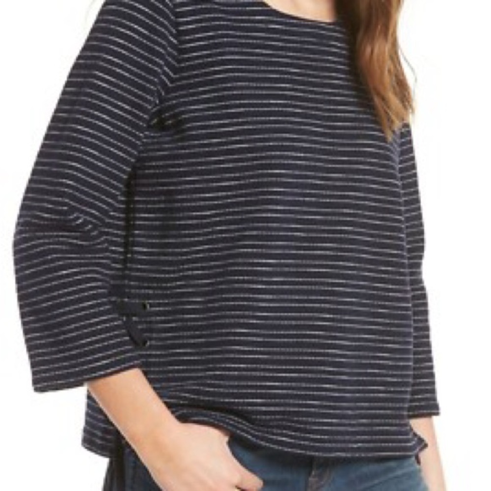 Madewell Striped Side-Lace Deep Navy and White Long sleeve Top - Picture 3 of 11